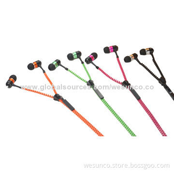Metal Zipper Earbuds with Mic or Volume Control or without, Shenzhen Factory and Various Colors